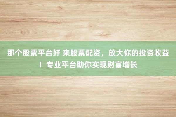 那个股票平台好 来股票配资，放大你的投资收益！专业平台助你实现财富增长