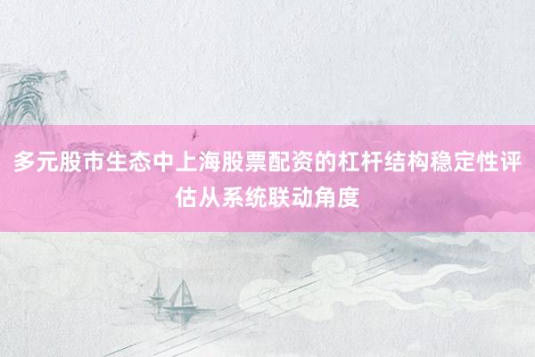 多元股市生态中上海股票配资的杠杆结构稳定性评估从系统联动角度